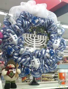 a hanukkah wreath on display in a store