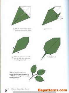 the instructions for how to make an origami leaf