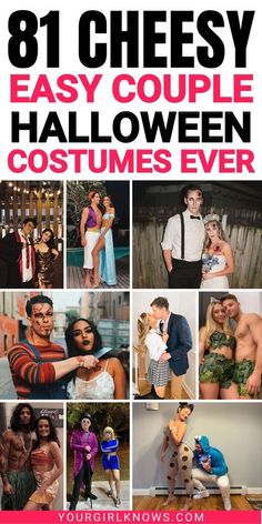 a collage of photos with the words, 81 cheesy easy couple halloween costumes ever