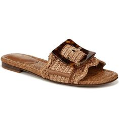 Sam Edelman Bambi Raffia Buckle Slide Sandal (Women) | Nordstrom Luxury Summer Slides With Tang Buckle, Chic Summer Slides With Tang Buckle, Chic Sandals With Tang Buckle For Vacation, Beach Slides With Tang Buckle, Elegant Brown Slides For Beach, Elegant Brown Beach Slides, Slide Shoes, Woven Raffia, Women's Mules