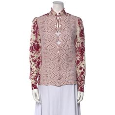 Gucci Silk Blouse Lace And Embroidered Accent Long Sleeves With Tie Neck Button Closure At Front Fabric 100% Silk Bust: 33” Waist: 29” Length: 25” Very Good Condition Gucci Top, Blouse Lace, Tie Neck, Lace Blouse, Silk Blouse, Neck Tie, Top Blouse, Long Sleeves, Womens Tops