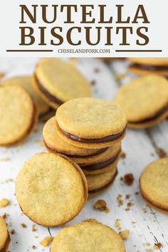 cookies stacked on top of each other with the words nutella biscuits above them