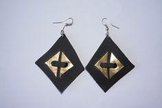 Unique handmade cute black and gold leather earrings , perfect for present Gold Leather, Cute Black, Leather Earrings, Stud Earrings, Leather, Gold, Black