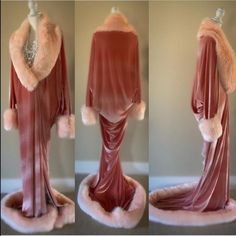 Blush Velvet 1920s-Old Hollywood style-opulent soft blush | Etsy Old Hollywood Feather Robe, 1920s Dressing Gown, Rich Christmas Aesthetic, Pink Feather Robe, Old Hollywood Outfit Ideas, Fur Robes, Old Hollywood Glamour Fashion, Old Hollywood Glam Dresses, Dramatic Robe