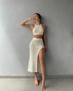 Skirt And Crop Top, Top Skirt Set, Crop Top Skirt, Boho Summer, Knit Fashion, Looks Vintage