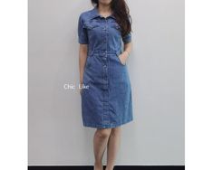 Item No. SZ66 Material: Cotton Color: Blue US Size: XXS, XS, S, M, L, XL - Handcrafted. - Denim Dress. - Midi Length. - Pockets. - Collared. - Button Front. - Short Sleeve. - Loose Fit. - Made ethically with a lot of love and care. Dark Wash Knee-length Denim Dress With Buttons, Knee-length Denim Workwear Dress With Buttons, Knee-length Denim Dress With Buttons For Work, Knee-length Denim Blue Dress With Buttons, Knee-length Denim Dress With Buttons, Vintage Short Sleeve Denim Dress With Pockets, Vintage Denim Blue Knee-length Dress, Vintage Knee-length Denim Blue Dress, Casual Knee-length Buttoned Denim Dress