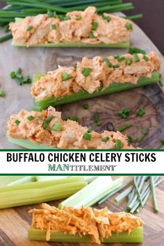 buffalo chicken celery sticks on a cutting board