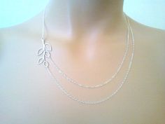 "This elegance double strand necklace is made of white gold chain and with a pretty detailed matte silver branch. It measures 18 from end to end with 16in top length. (+2.5\" extender chain) All items are wrapped individually in a ribboned giftbox Thanks for looking." Silver Double Chain Necklace For Wedding, Silver Double Strand Necklace For Wedding, Simple Silver Wedding Necklace, Dainty Double Chain Necklace For Wedding, White Gold Chain, Double Strand Necklace, Necklace Bridal, Jewelry Bridesmaid, White Gold Chains