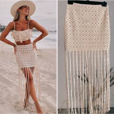 New With Tags Size M & L Color- Off White, Beige, Cream Brand New With Tags Popular Among Fashion Bloggers And Instagram Style Influencers Looks Great With A Tan, Perfect Cover Up, Great For Long Walks On The Beach Vacation Travel Beach Caribbean Honeymoon Swim Bikini High Waist Midi Skirt. Fringe Trim. Hidden In-Seam Side Zip Closure. This Item Is Unlined. Ecru | 7901/365 Outer Shell 100% Polyester Boho Bohemian Small Waist Flat 13" Hips Flat 17-18" M Waist Flat 13.5" Hips Flat 18-19" Has A Lit Beige Midi Skirt, Beach Caribbean, Long Satin Skirt, Caribbean Honeymoon, Yellow Midi Skirt, Style Influencers, Zara Midi Skirt, Metallic Midi Skirt, High Waist Midi Skirt