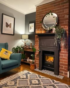 a living room filled with furniture and a fire place