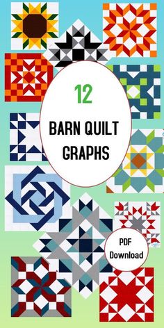 the cover of 12 barn quilt graphs, with an image of different patterns and colors