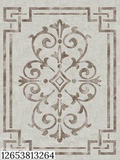 a beige and brown rug with an ornate design