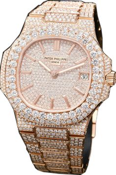 Montre Patek Philippe | Montre Homme 41mm Patek Philippe Nautilus - Full Iced Everose Or Rose Gold Patek Phillipe, Ladies Patek Phillipe Nautilus, Patek Philippe Nautilus Diamond, Patek Philippe Rose Gold, Patek Philippe Aquanaut Rose Gold, Patek Philippe Nautilus, Nautilus, Patek Philippe, Audemars Piguet