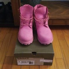 Authentic Pink Double Sole Timberland Boots (Classics) Worn Once!! High-top Pink Boots With Lug Sole, Pink High-top Boots With Lug Sole, Pink Round Toe Boots, Pink Leather Sole Round Toe Boots, Pink Boots With Leather Sole And Round Toe, Pink Low-top Boots With Rubber Sole, Pink Round Toe Boots With Leather Sole, Pink Low-top Leather Boots, Pink Leather Low-top Boots