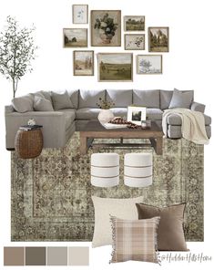 the living room is decorated in neutral tones