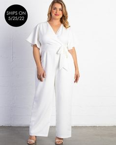 You’re sure to wow when you arrive at your next affair in the all-white elegant ensemble that is our Karina Crepe Jumpsuit! This jumpsuit features a subtly sultry surplice neckline and short flutter sleeves. This style has darts in the pant and bodice, which tailors the fabric to your shape for a form-fitting design. The waistband tie further accentuates your curves and aids in an hourglass look. With a fully-lined pant and bodice and a zipper at the center back, this style will keep you comfort Elegant White V-neck Jumpsuit, White V-neck Jumpsuits And Rompers For Formal Occasions, White V-neck Jumpsuit With Tie Waist, Elegant Short Sleeve Jumpsuits And Rompers, Elegant Flutter Sleeve Jumpsuits And Rompers For Spring, Elegant Short Sleeve Solid Color Jumpsuits And Rompers, Elegant Solid Color Short Sleeve Jumpsuits And Rompers, Elegant Jumpsuits And Rompers With Surplice Neckline For Spring, Elegant Spring Jumpsuits And Rompers With Surplice Neckline