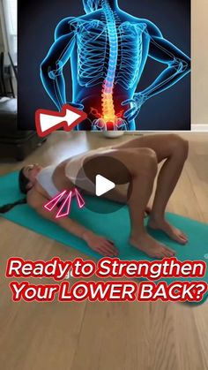 a woman is doing yoga on a mat with the words ready to strength your lower back?