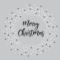 merry christmas lettering in a circle surrounded by stars on a gray background with white dots