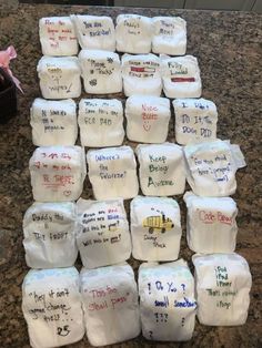 lots of diapers that have been written on them