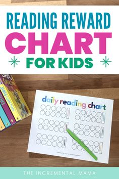 the printable reading reward chart for kids is shown on a table with books and pencils