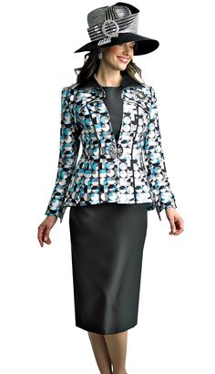 Lily and Taylor 4814 3 piece Novelty Twill Skirt Suit Colors: Black Multi, Brown Multi Sizes: 4, 6, 8, 10, 12, 14, 16, 18, 20, 22, 24 Matching Hat Available H114 Brown ​H119 Black Call (469)571-3647 or email DivasDenFashion@gmail.com to purchase hat Fitted Black Sets For Fall, Fitted Black Skirt Suit For Spring, Tailored Black Sets For Spring, Winter Black Fitted Skirt Suit, Fitted Black Skirt Suit For Winter, Fitted Blue Skirt Suit For Fall, Suit Colors, Suit Hat, Church Attire