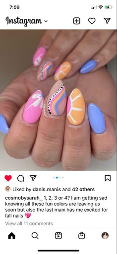 Easy Almond Nail Designs Summer, Nail Ideas For April, Beach Nails Designs, Summer Beach Nails, California Nails, Sun Nails, Summer Nails 2023