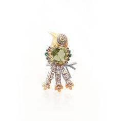 Gold(14K) : 6.0gRose-cut Diamonds : 0.10ctUncut Diamonds/Vilandi/Polki : 0.55ctGemstone : Green Amethyst : 5.25ctEmerald : 0.10ct925 Silver Fine Jewelry Diamond Multi-stone Brooch, Fine Jewelry Diamond Multi-stone Brooches, Multi-stone Diamond Brooches, Diamond Multi-stone Brooches In Fine Jewelry Style, Fine Jewelry Green Gemstone Brooches, Unique Yellow Gold Brooches With Gemstone, Green Diamond Wedding Brooches, Diamond Multi-stone Brooches As Gift, Yellow Gold Multi-stone Brooches As Gift