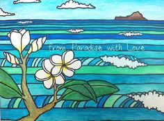 a painting with flowers on it and the words, peace is in the air above the water