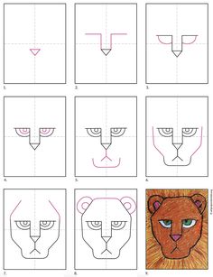 how to draw a lion face step by step with pictures and instructions for children's drawings