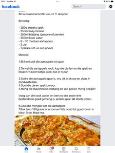 the facebook page has an image of a casserole on it