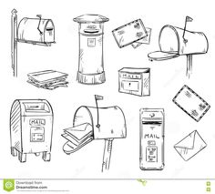 hand drawn mail boxes and envelopes