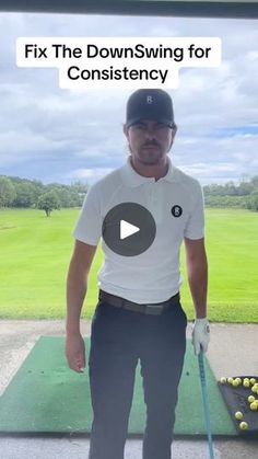 a man standing on top of a green golf course holding a golf club and ball