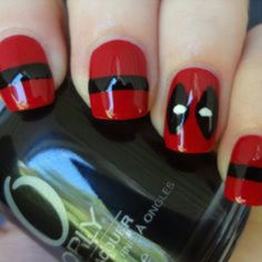 Deadpool! This is happening!!!!!!!!!!! Deadpool Nails, Superhero Nails, Marvel Nails, Nail Art Diy Easy, Nail Styles, Cute Nail Art, Nail Art Inspiration, Easy Nail Art, Nail Art Diy