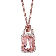 Radiant Cut Morganite 1.5 Ct Diamond Accent Solitaire Pendant in 14 Kt Rose Gold Express your sense of fashion with this radiant Morganite and Diamond Pendant Necklace. Crafted in gorgeous 14k Rose Gold, this pendant presents a Radiant Cut Pink Morganite. 1. 50 TCW of glistening diamonds embrace this Center Morganite extending to the top of the pendant, creating a shimmering bale. Buffed to a brilliant shine, this pendant can be accessorized with a wheat thick chain in 14k Rose Gold, secured wit Diamond Necklace Tiffany, Small Diamond Necklace, Single Diamond Necklace, Uncut Diamond Necklace, Diamond Necklace Simple, Floating Diamond Necklace, Real Diamond Necklace, Black Diamond Necklace, Dainty Diamond Necklace