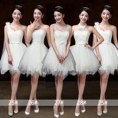 Elegant Tulle Mini Dress For Banquet, Chiffon Mini Dress For Wedding And Prom Season, Elegant Tulle Bridesmaid Dress For Homecoming, Elegant White Tulle Mini Dress, White Summer Wedding Dress For Banquet, White Mini Dress For Banquet During Prom Season, Formal White Chiffon Mini Dress, White Mini Dress For Prom Season Banquet, White Chiffon Mini Dress For Wedding