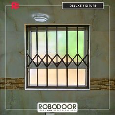 an image of a window with bars on the top and below it that reads, robodor