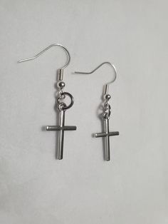 Cross Earrings Casual Single Silver Earring, Casual Silver Single Earring, Casual Metal Earrings With Ear Wire, Cross Shaped Metal Earrings For Pierced Ears, Cross Earrings, Wedding Jewelry Earrings, Wedding Earrings, Wedding Jewelry, Etsy Earrings