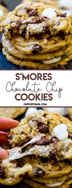 a stack of s'mores chocolate chip cookies