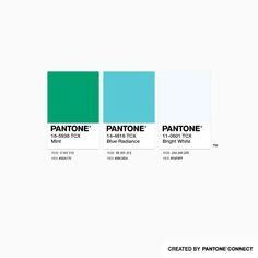 the pantone color scheme is shown in green, blue and white