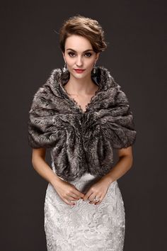 This Fashion Warm Ruffle Tulle  Silver Half-Sleeves Casual Wraps  , made of Tulle  is classic and elegant. The wedding wrap adorned will add dignity and grace to your wedding. Fur Bolero, Wedding Jackets, Coat Cape, Faux Fur Shrug, Cape Fashion, Wedding Coat, Bolero Wedding, Gray Wedding, Wedding Jacket