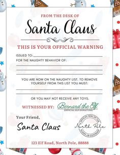 a certificate for santa claus is shown