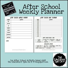 the after school weekly planner is shown