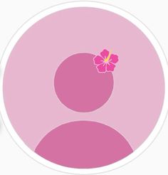 a pink sticker with a flower in the center and an image of a person behind it