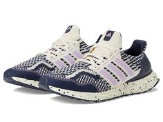 adidas Running Ultraboost 5.0 Alphaskin - Women's Shoes : Chalk White/Bliss Lilac/Shadow Navy : Go the extra mile on your next run in the adidas Running Ultraboost 5.0 Alphaskin sneakers. Traditional lace-up closure offers a secure fit. Classic round toe silhouette. BOOST midsole provides instant comfort and energy return with each step to keep you going strong. Padded tongue and collar for added support. Textile and synthetic upper. Textile lining. Removable textile insole. Synthetic outsole. I Athleisure Running Shoes With Laces, Lace-up Athleisure Running Shoes, Secure Fit Lace-up Running Shoes For Training, Sportswear Running Shoes With Laces, Training Running Shoes With White Sole And Laces, Training Running Shoes With Laces And White Sole, Running Shoes With Laces For Training, Athletic Fit Running Shoes With Laces, Training Running Shoes With Laces