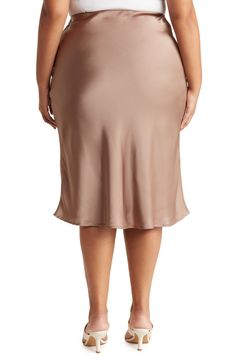 A bias-cut midi skirt cut from sleek satin is sure to add a glamorous element to any outfit you pair it with. Zip closure 97% polyester, 3% spandex Machine wash, line dry Imported Model Stats: 5'10" height; 41" bust; 36" waist; 48" hips. Model is wearing size 1X. Satin Midi Skirt, Nordstrom Rack, One Shoulder Dress, Midi Skirt, Sleek, Nordstrom, Spandex, Satin, Skirt