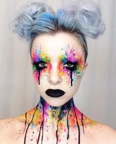 “Colour explosion look from the other day ✨ thank you so much to @wakeupandmakeup for sharing my work! Hope everyone is having a great day/night Cheetah Makeup, Fete Emo, Makeup Zombie, Creative Halloween Makeup, Halloween Makeup Look, Deer Makeup, Halloweenský Makeup, Halloween Make-up Looks