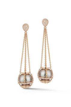 KATHERINE JETTER-Tahitian Pearl Chain Basket Earrings-ROSE GOLD Basket Earrings, South Sea Pearls, Sea Pearls, Tahitian Pearls, Pearl Chain, Rose Earrings, Rose Gold Earrings, 18k Rose Gold, Pave Diamonds