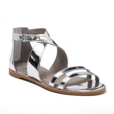 Nwot Eileen Fisher Cici Velcro Sandal In Silver Sz 8.5 A Strappy Silhouette Defines A Warm-Weather-Essential Sandal Crafted Of Supple Leather And Grounded By A Flexible Sole For All-Day Comfort. 3" Strap Height Back Zip Closure Leather Upper And Lining/Rubber Sole Condition: Like New Condition. *All Measurements Are Approximate While Item Is Laid Flat. Stock Photo For Fit Reference Only. Eileen Fisher Shoes, Strappy Leather Sandals, Leather Platform Sandals, Leather Espadrilles, Leather Slide Sandals, Leather Block Heels, Sandals Brands, Leather Slides, Leather Wedges