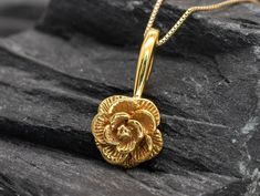 Gold Flower Necklace design made Gold Vermeil: 18k Gold over Solid 925 Sterling Silver ☞ made to last. Click here for ☞ Matching RingClick here for ☞ Matching Earrings Details:• Pendant Height 23mm, Width 11mm• Free Complimentary Chain• 18k Gold Vermeil SKU 1097 Luxury Rose Design Jewelry As A Gift, Yellow Gold Rose Pendant Jewelry, Yellow Gold Flower-shaped Jewelry With Rose Design, Yellow Gold Jewelry With Rose Design In Flower Shape, Formal Gold Jewelry With Rose Design, Gold Jewelry With Rose Design For Anniversary, Gold Flower-shaped Jewelry With Rose Design, Gold Floral Jewelry With Rose Design, Yellow Gold Rose Design Jewelry Gift