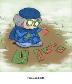 an image of a cartoon character playing with pieces of paper on the ground in the grass